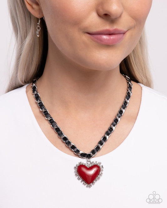 Austere Attraction - Red Heart Necklace - Paparazzi Accessories Bejeweled Accessories By Kristie