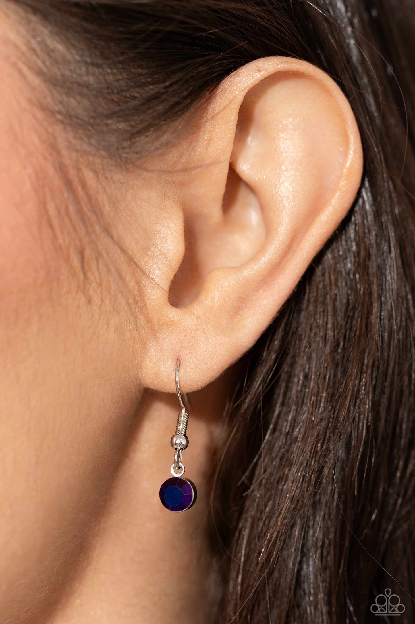 Benevolent Bling - Purple Gem Necklace - Paparazzi Accessories - Set in an elevated silver-pronged frame, a faceted purple UV teardrop gem cascades from an oblong, abstract silver ring chain that extends past the collar for a blinding statement.