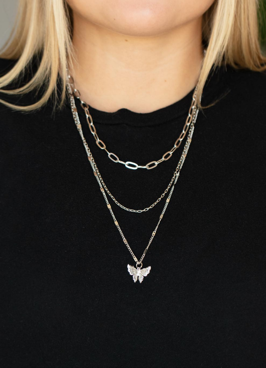 Bountiful Butterflies - Silver Necklace - Paparazzi Accessories Bejeweled Accessories By Kristie