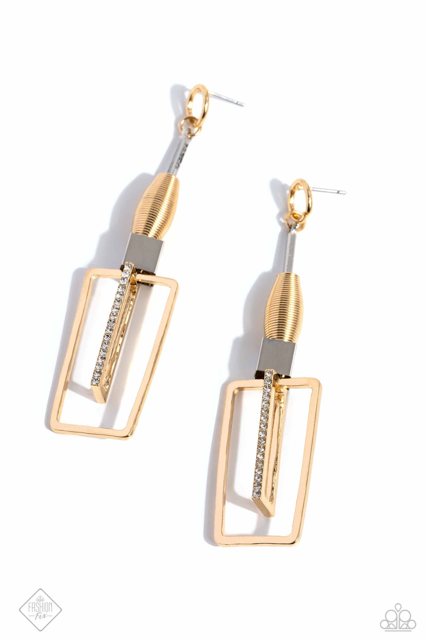 Clear the SQUARE - Gold Earrings - Paparazzi Accessories Bejeweled Accessories By Kristie