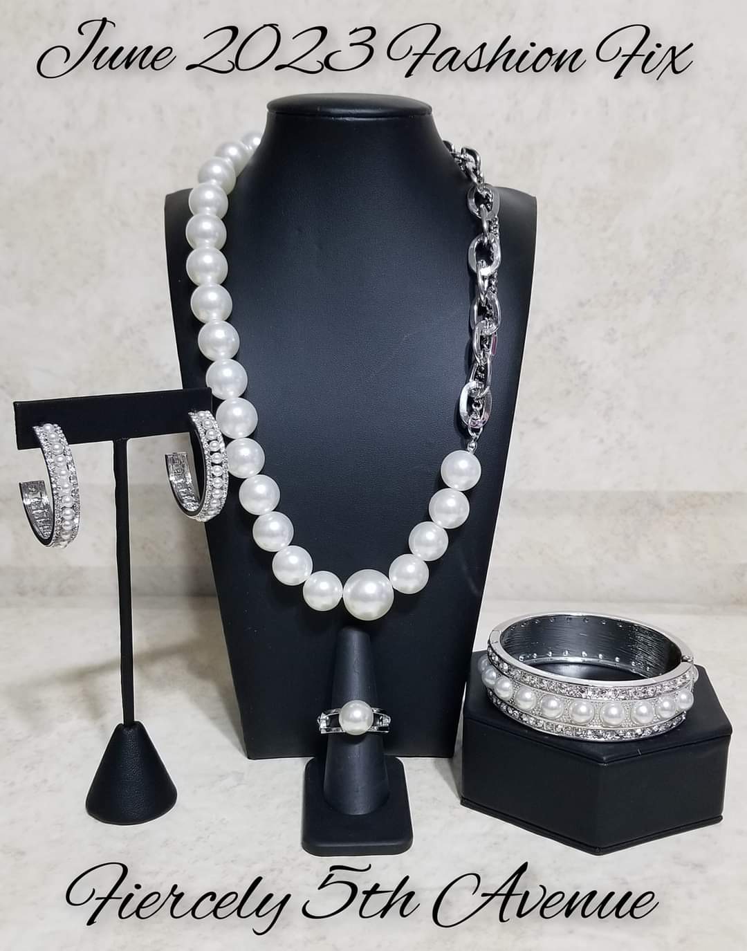 Fiercely Fifth Avenue - 4 Piece White Pearl and Silver Set - Paparazzi Accessories - Includes one of each accessory featured in the Fiercely 5th Avenue Trend Blend Set: My PEARL Necklace, Pearl Happy Earrings, About a PEARL - White Bracelet, and All American PEARL - White Ring.