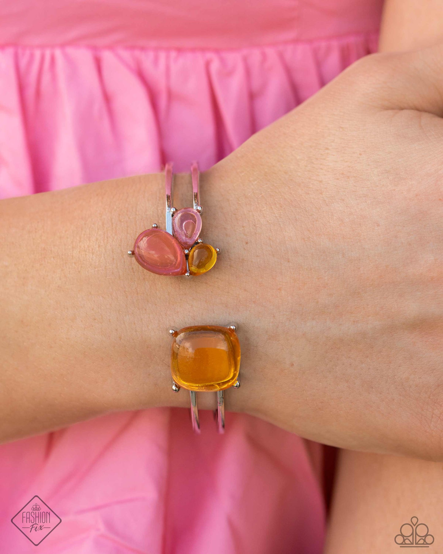 Glimpses of Malibu - Colorful Jewelry Set - Paparazzi Accessories - Includes one of each accessory featured in the Glimpses of Malibu Trend Blend in April's Fashion Fix: Reflective Range - Pink Necklace, Multi Post Earrings, Reflective Recognition - Multi Bracelet, and Reflective Ranking - Pink Ring.