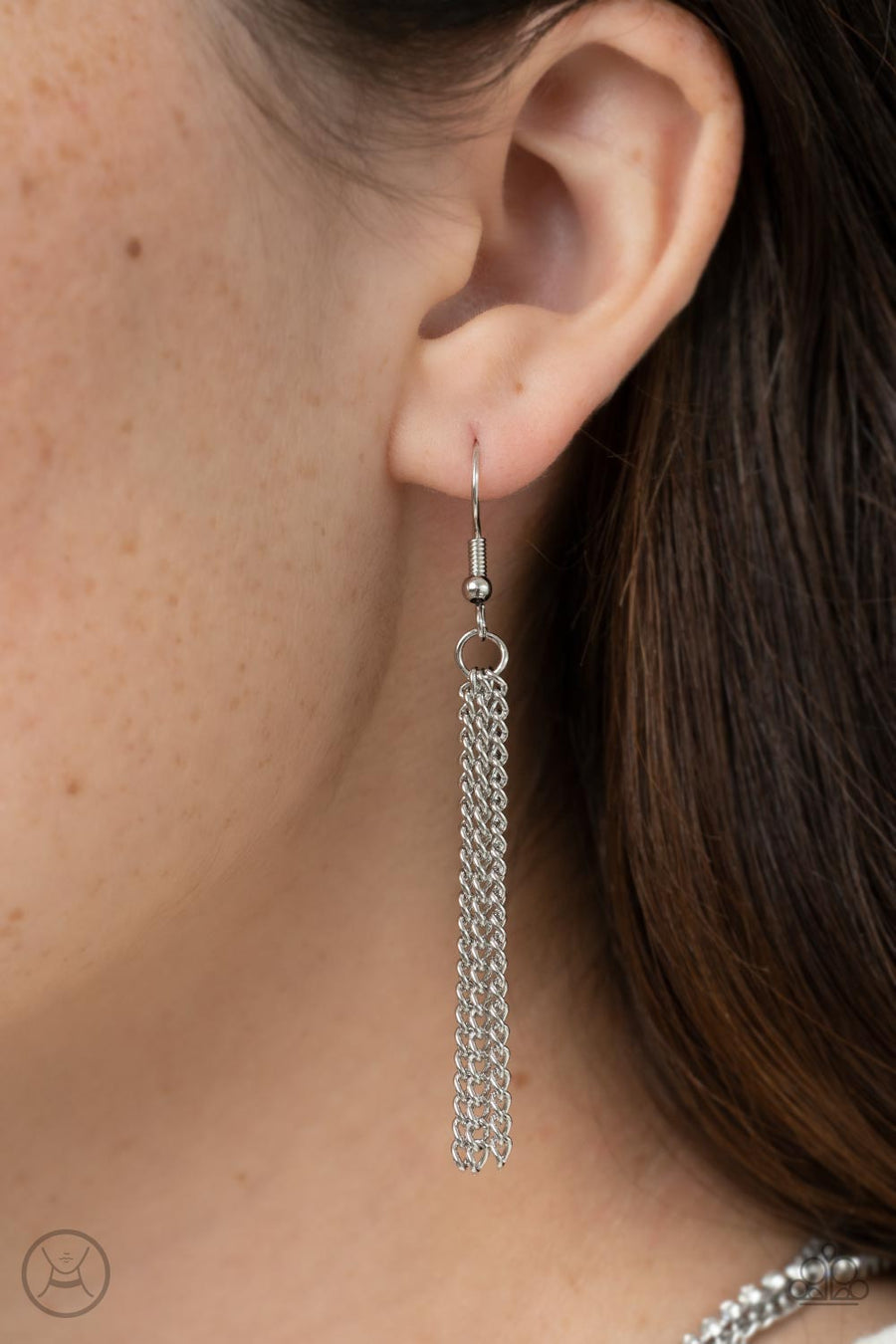 Glitzy Gusto - White and Silver Necklace - Paparazzi Accessories - Two glistening silver chains and a single strand of dainty white rhinestones effortlessly layer around the neck, resulting in a radiant necklace.