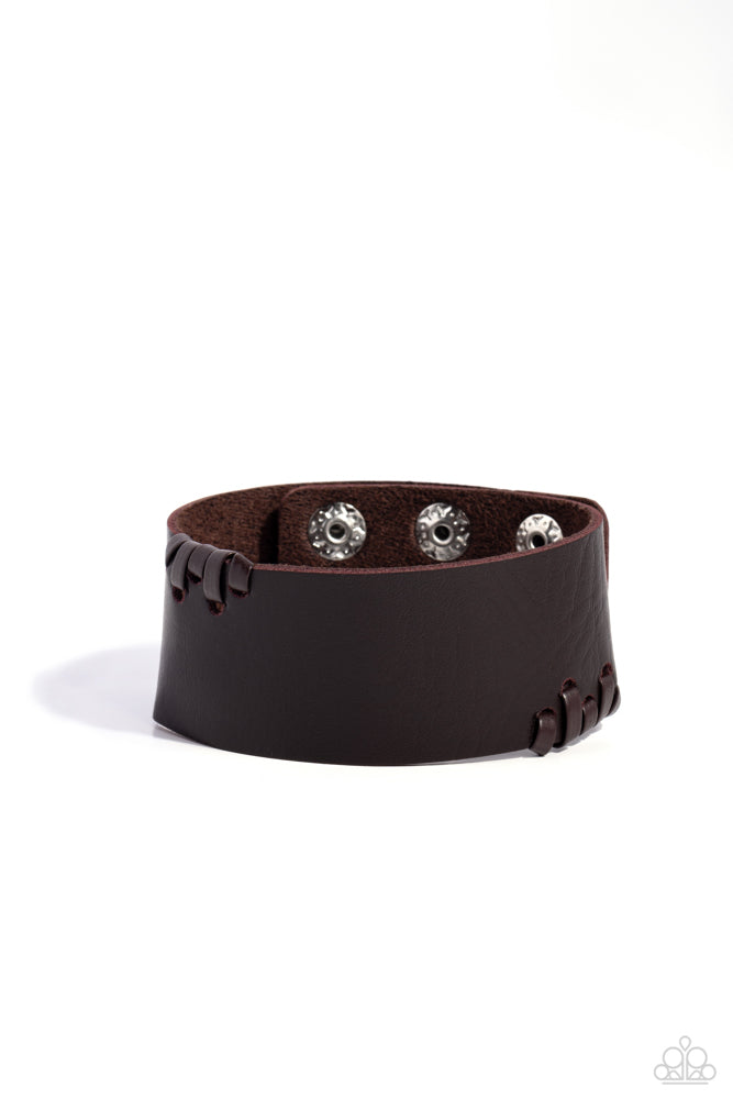 Leather Jacket Approved - Brown Urban Bracelet - Paparazzi Accessories Bejeweled Accessories By Kristie