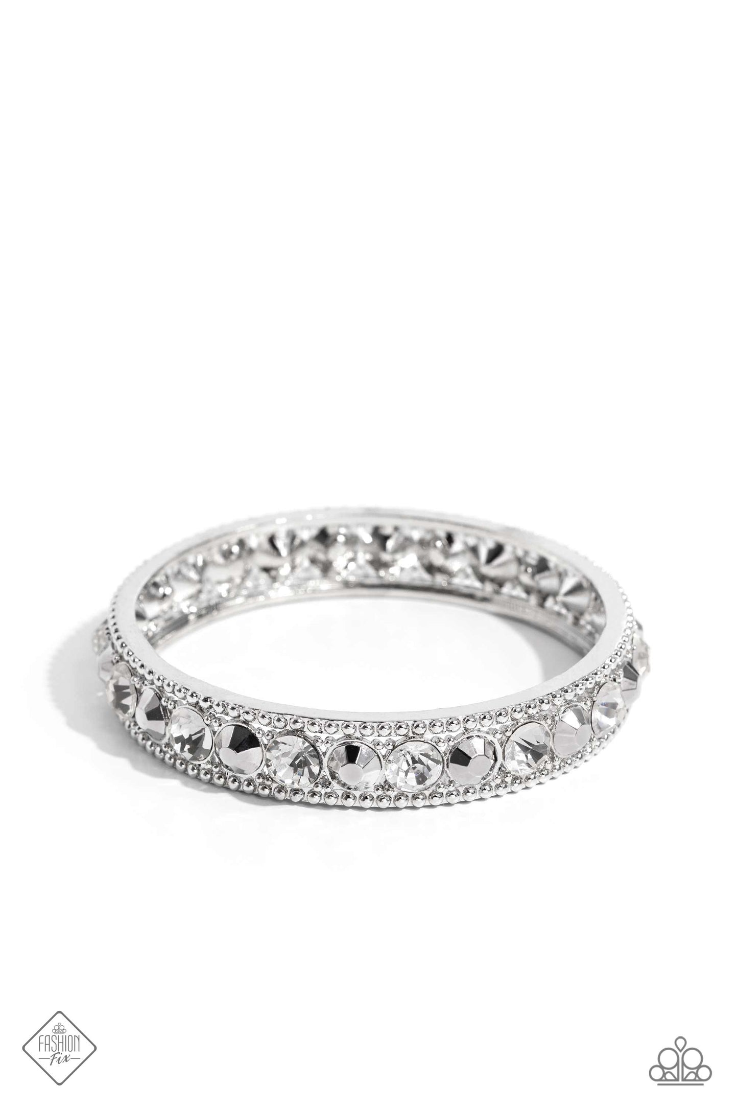 Polishing Promise - White and Silver Bangle Bracelet - Paparazzi Accessories Bejeweled Accessories By Kristie