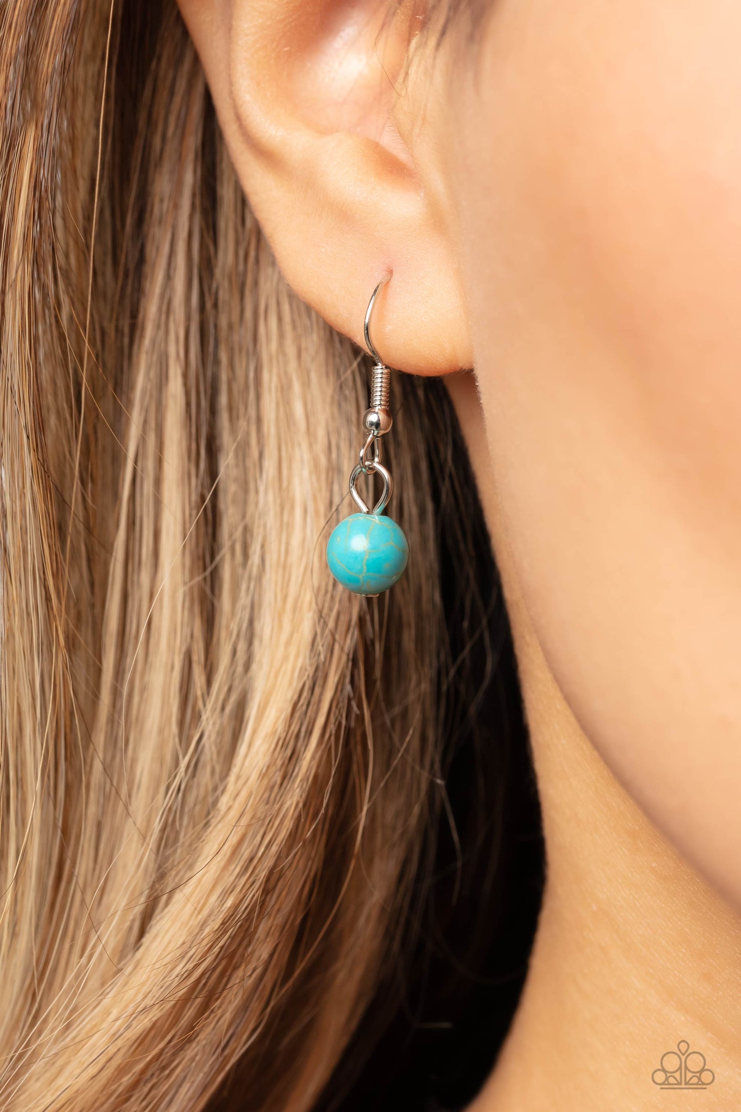 Saharan Scope - Blue Turquoise and Silver Necklace - Paparazzi Accessories - Warped silver hoops in varying sizes alternate along hammered silver frames. Pressed into the hammered frames, oversized turquoise stones add a vibrant, earthy flair to the summery palette. Features an adjustable clasp closure.
