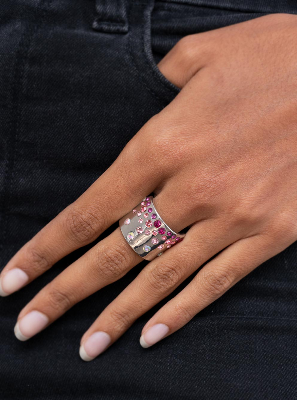 Sizzling Sultry - Iridescent Pink and Silver Fashion Ring Bejeweled Accessories By Kristie