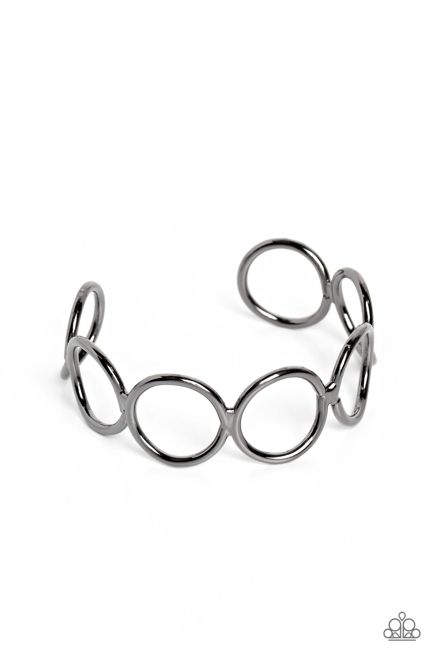 Socialite Sheen - Black Gunmetal Cuff Bracelet - Paparazzi Accessories Bejeweled Accessories By Kristie