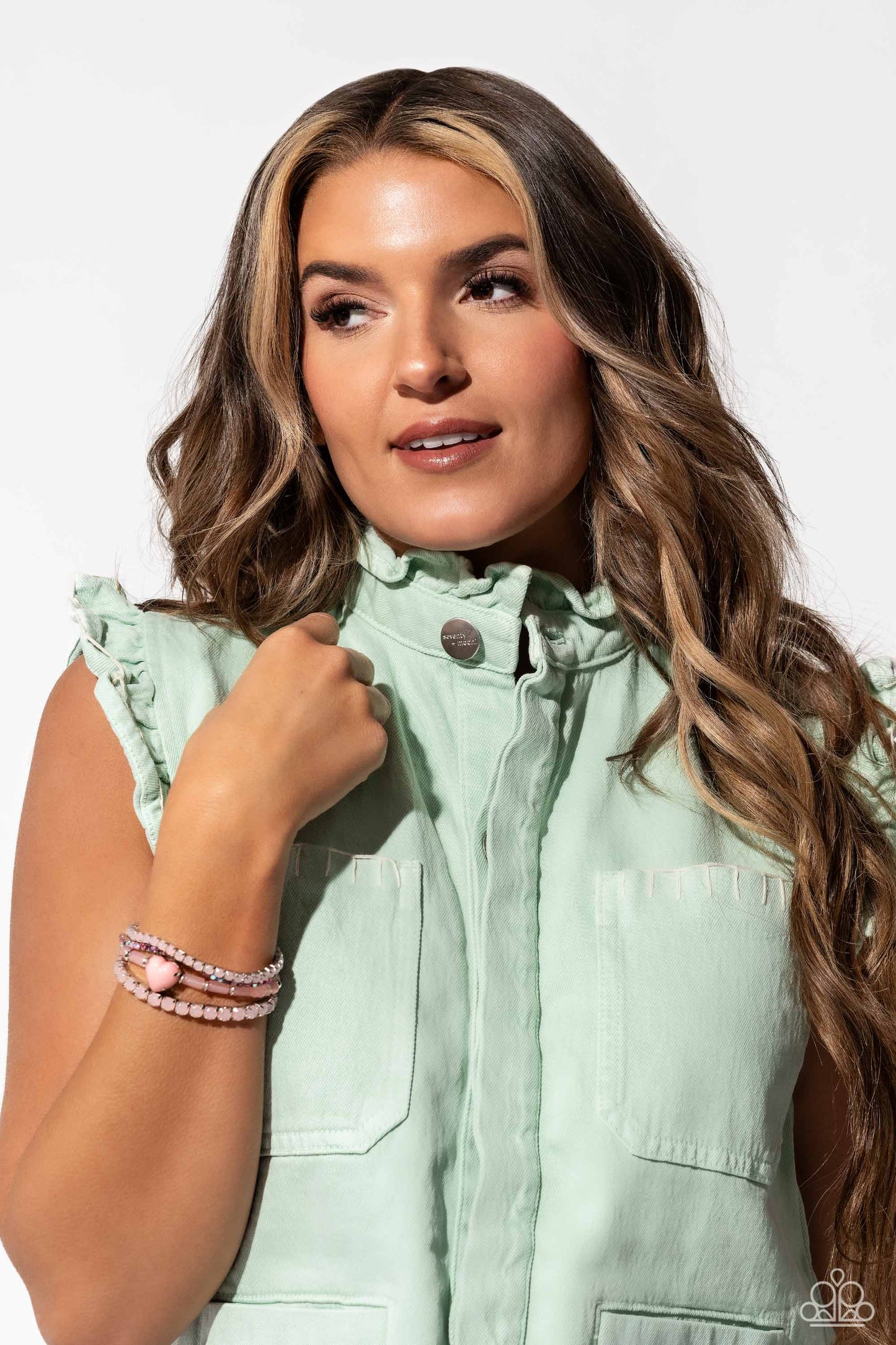 "True Loves Theme - Pink Heart Bracelets - Paparazzi Accessories - Pronged in silver fittings, a Crystal Rose heart bracelet is infused along a milky Crystal Rose-beaded bracelet. Multicolored pink rhinestones and Crystal Rose beads are set in square box fittings creating a dramatic collision of color and shimmer."
