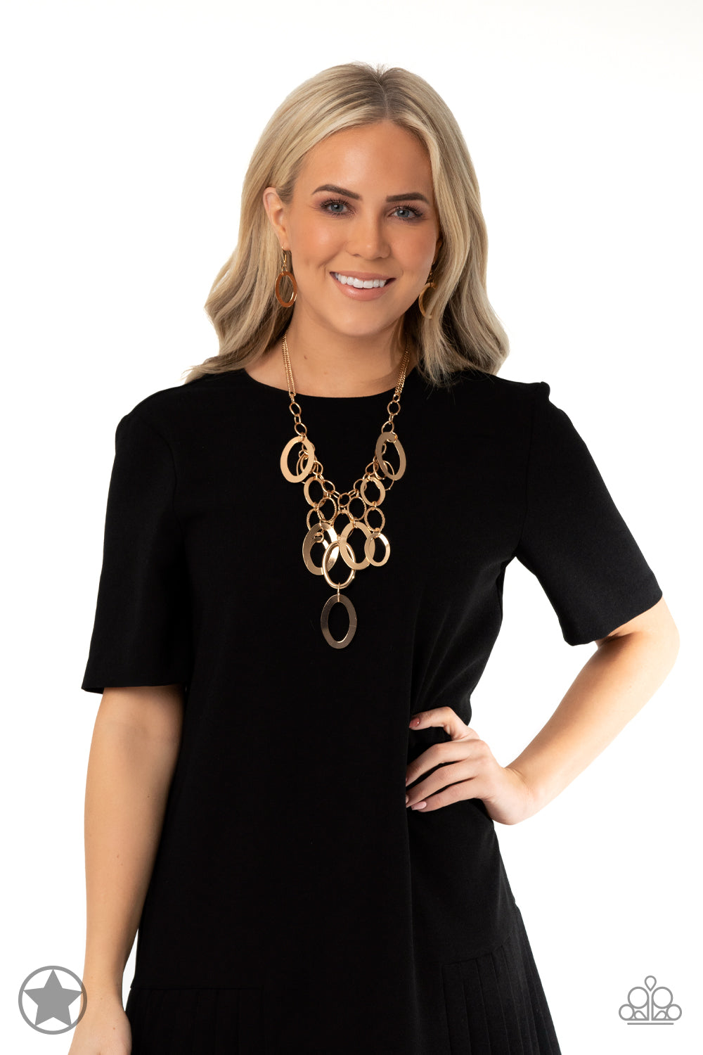 A Golden Spell - Gold Fashion Necklace - Paparazzi Accessories - Large gold links and shimmering textured gold rings cascade below a gold chain freely, allowing for movement that makes a bold statement.