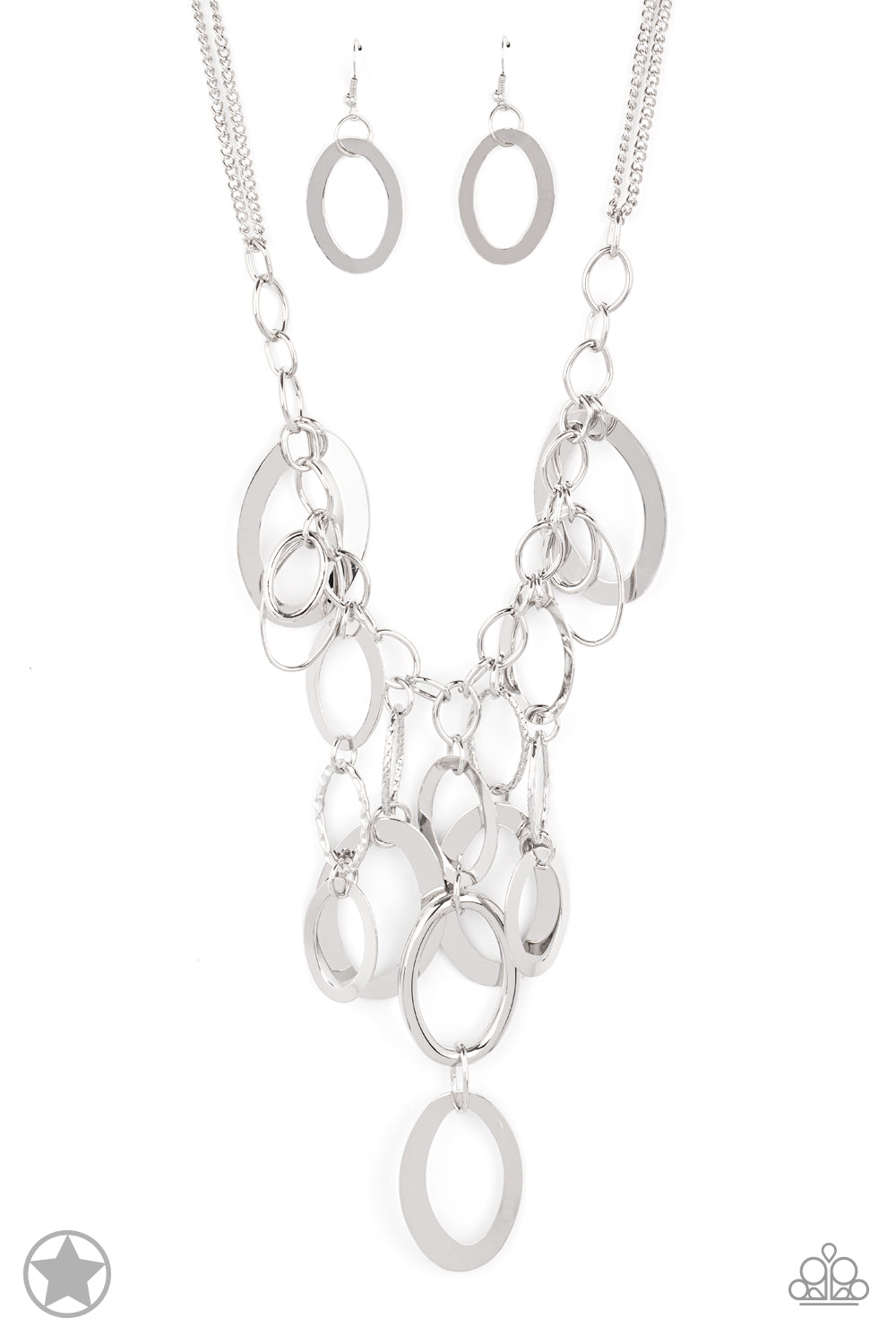 A Silver Spell - Silver Fashion Necklace - Paparazzi Accessories - Large silver links and shimmering textured silver rings cascade below a silver chain freely, allowing for movement that makes a bold statement. Features an adjustable clasp closure. Sold as one individual necklace.