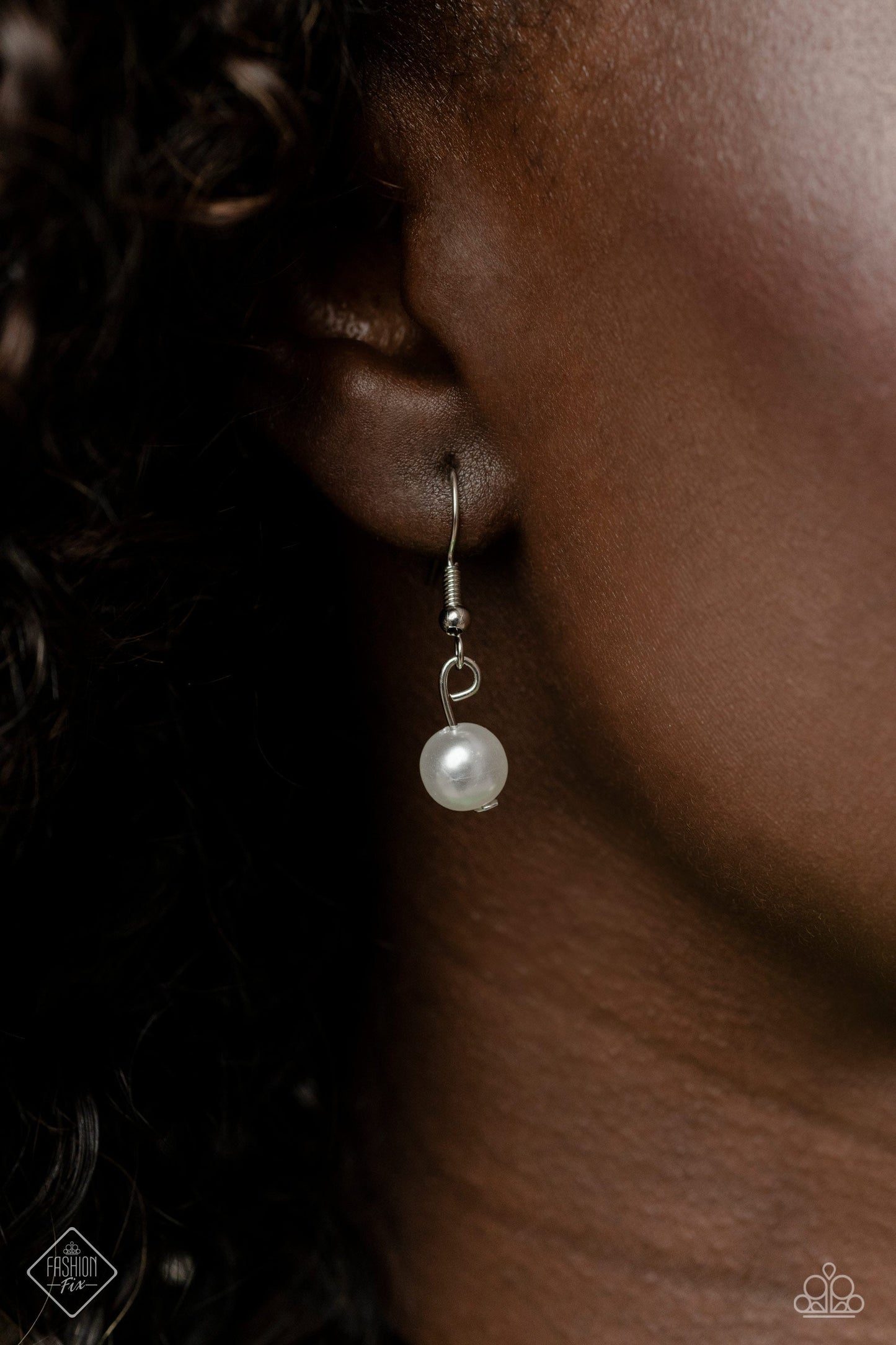 Caliber Choreographer - White Pearl and Silver Necklace - Paparazzi Accessories - Exaggerated white pearls and silver beads, silver studs, a white rhinestone-encrusted sphere, and a silver ball with textured spirals dance along the collar, connecting to a silver serpentine chain in a showcase of glitz and elegance.