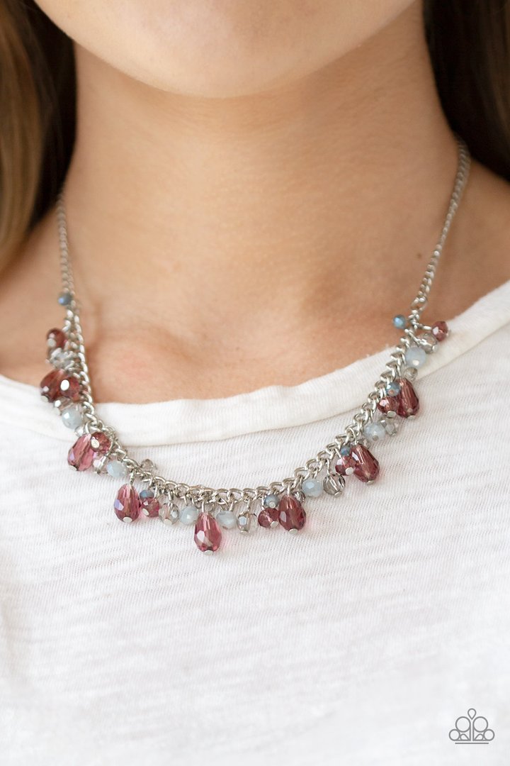 Courageously Catwalk - Purple and Silver Necklace - Paparazzi Accessories - Featuring crystal-like and metallic opaque finishes, mismatched purple and gray beading swings from a shimmery silver chain, creating a glamorous fringe below the collar. Features an adjustable clasp closure. Sold as one individual fashion necklace.