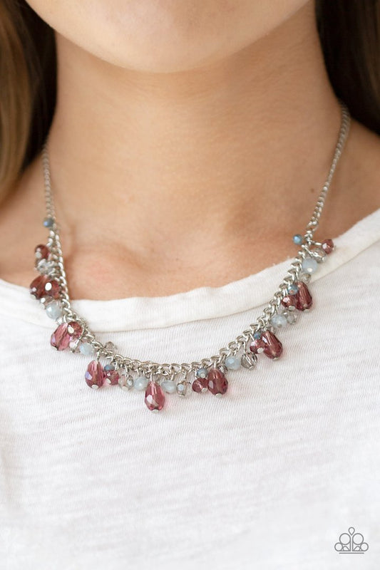 Courageously Catwalk - Purple and Silver Necklace - Paparazzi Accessories - Featuring crystal-like and metallic opaque finishes, mismatched purple and gray beading swings from a shimmery silver chain, creating a glamorous fringe below the collar. Features an adjustable clasp closure. Sold as one individual fashion necklace.