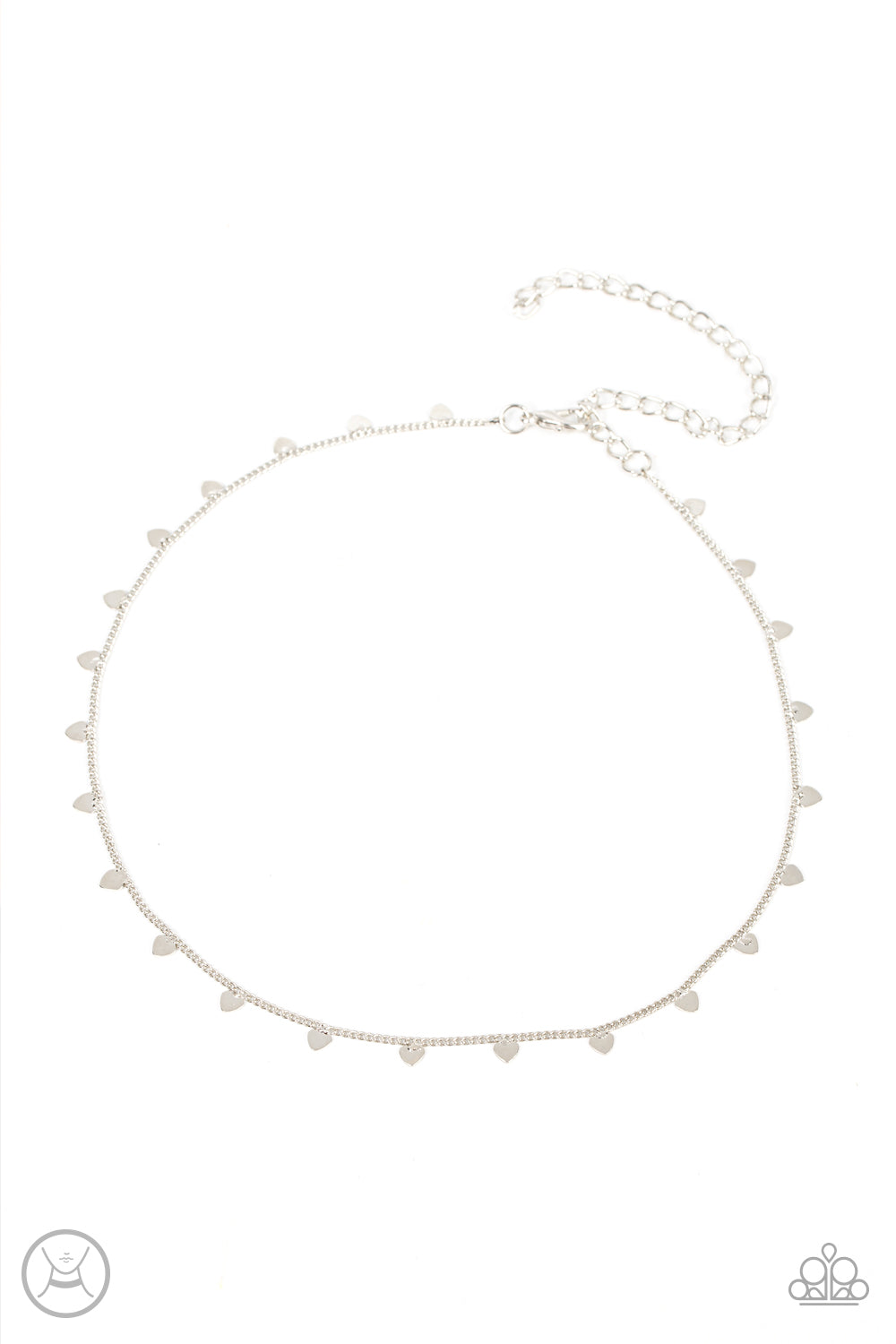 Cupids Cutest Valentine - Silver Heart Choker Necklace - Paparazzi Accessories - Dainty silver hearts dance from a dainty silver chain around the neck, creating a flirtatious fringe fashion choker necklace.