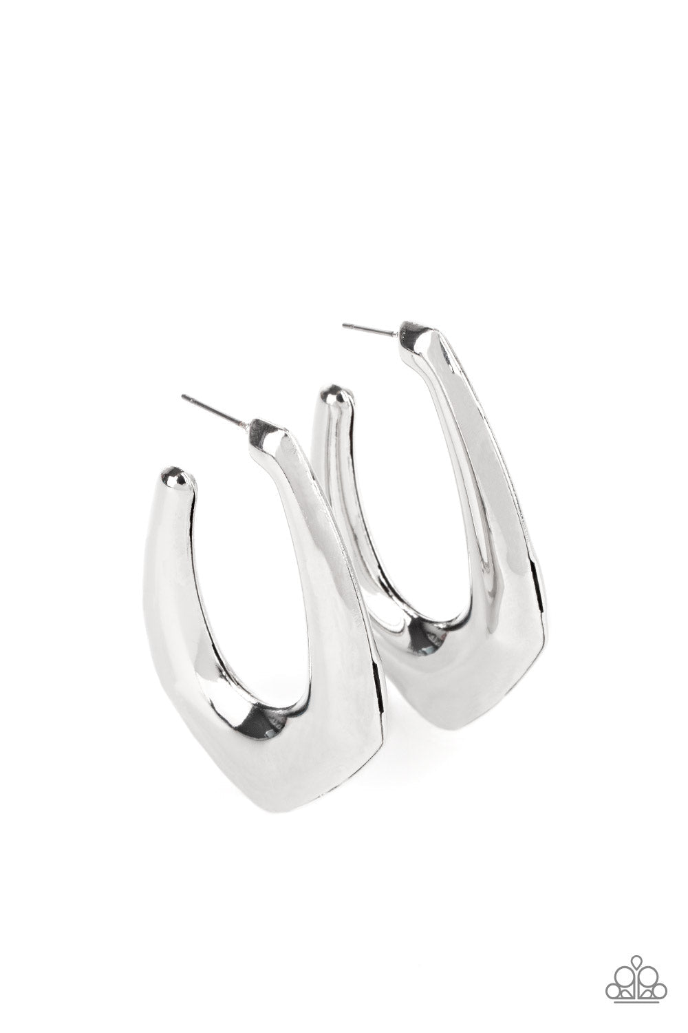 Find Your Anchor - Silver Hoop Earrings - Paparazzi Accessories - Two silver frames join into a beveled anchor shaped hoop, creating a bold pop of metallic shimmer. Earring attaches to a standard post fitting. Hoop measures approximately 1 1/4" in diameter. Sold as one pair of hoop earrings.