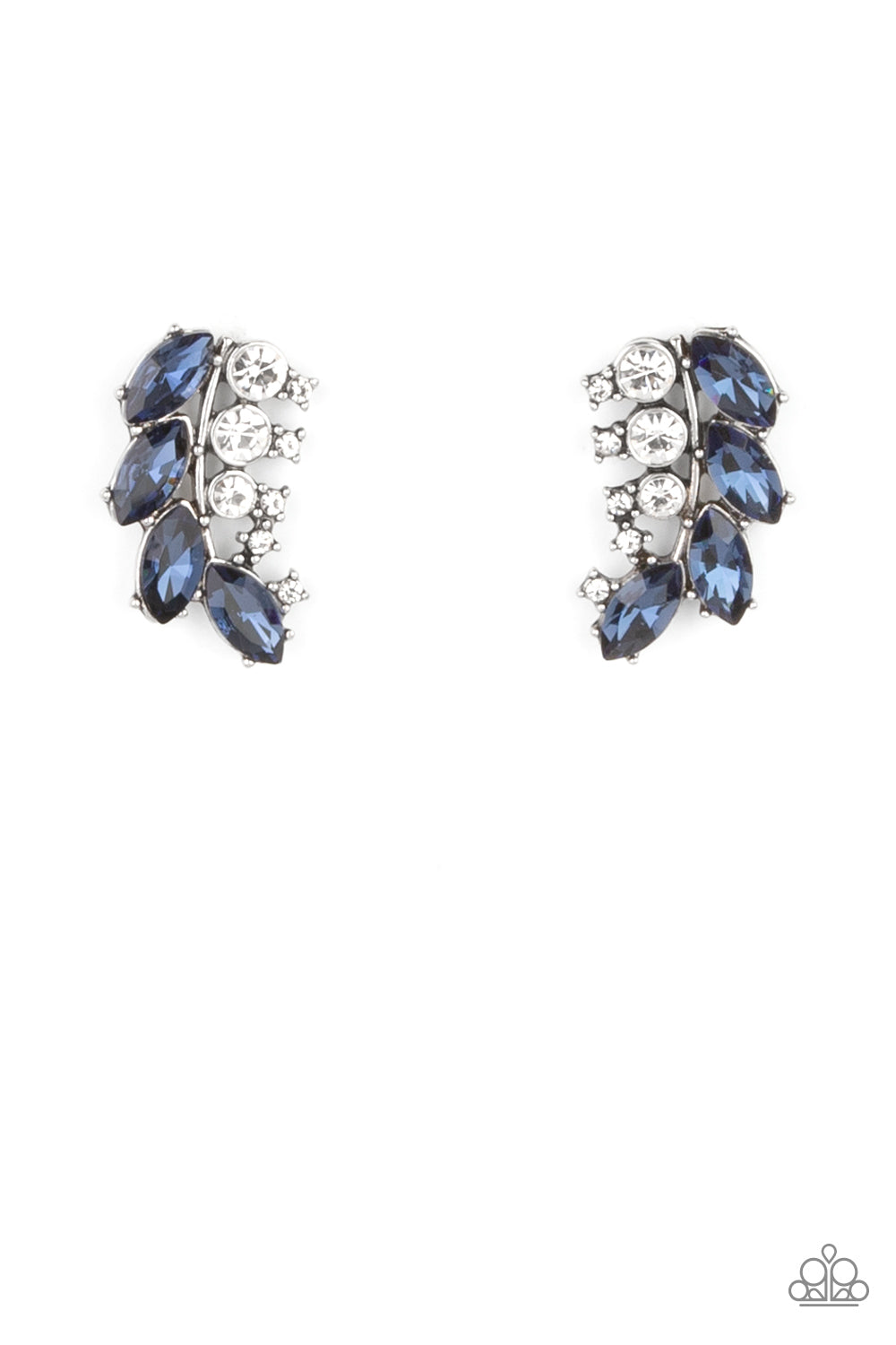 Flawless Fronds - Blue Marquise Rhinestone Earrings - Paparazzi Accessories -
A frond of dazzling blue marquise and round white rhinestones delicately curves below the ear for a flawless finish. Earring attaches to a standard post fitting.
Sold as one pair of post earrings.