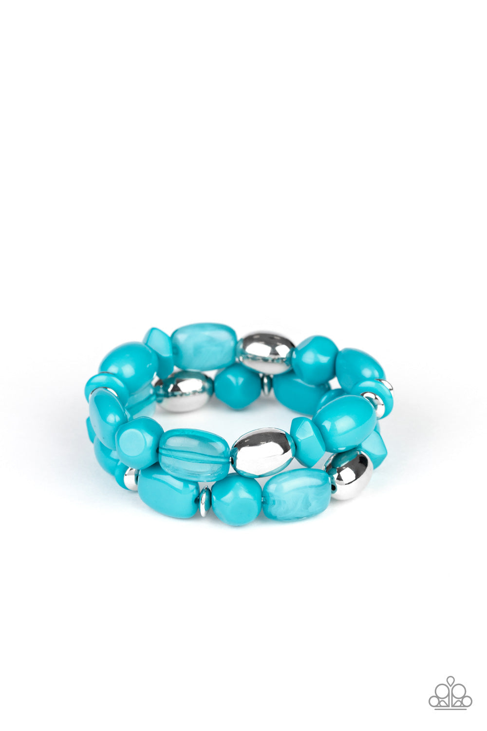 Fruity Flavor - Blue and Silver Stretchy Bracelets - Paparazzi Accessories - Refreshing blue and shiny silver beads are threaded along stretchy bands around the wrist, creating colorful layers fashion bracelet.