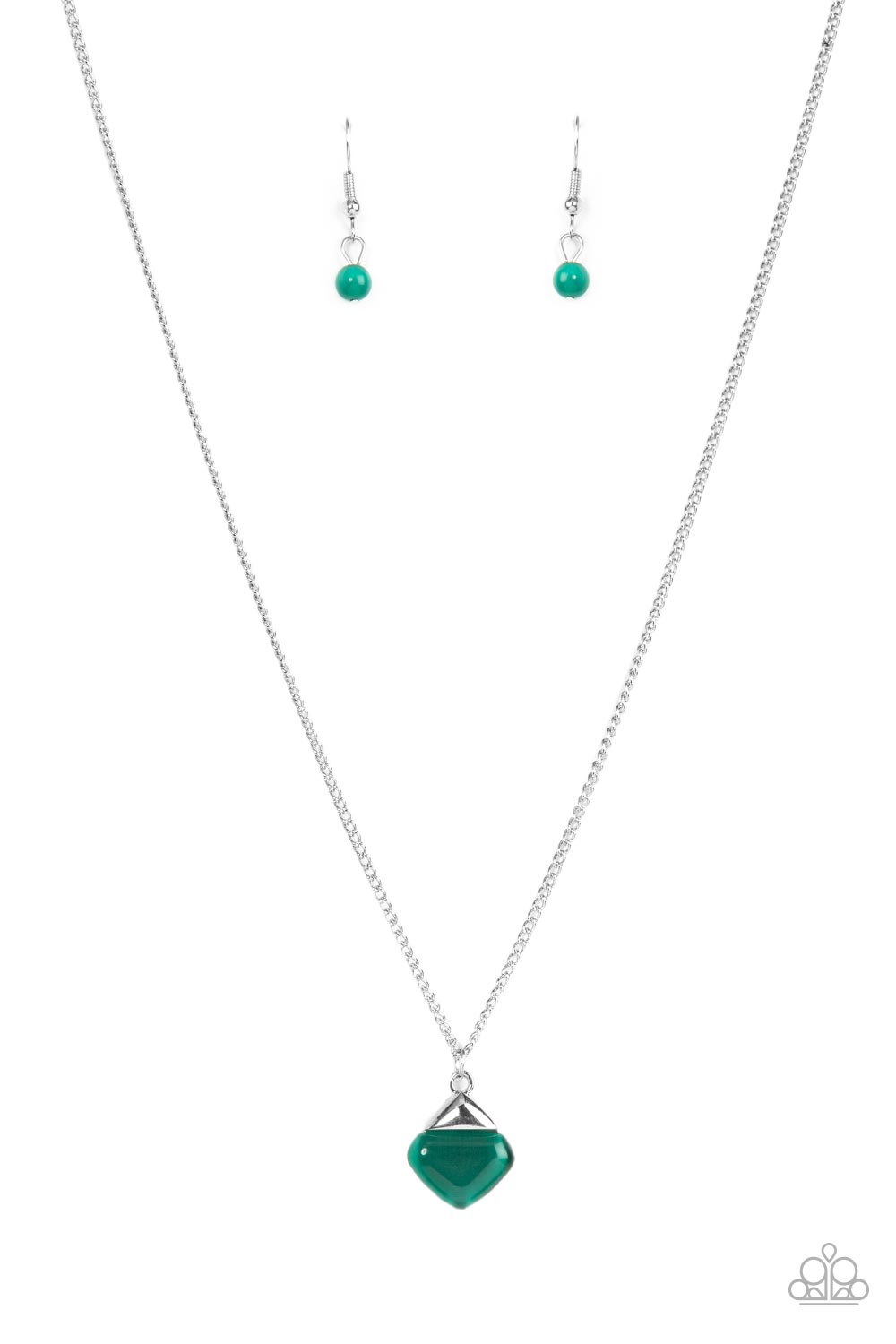 Gracefully Gemstone - Green Cat's Eye Stone - Silver Necklace Shorter Necklaces Bejeweled Accessories By Kristie Featuring Paparazzi Jewelry - Trendy fashion jewelry for everyone -