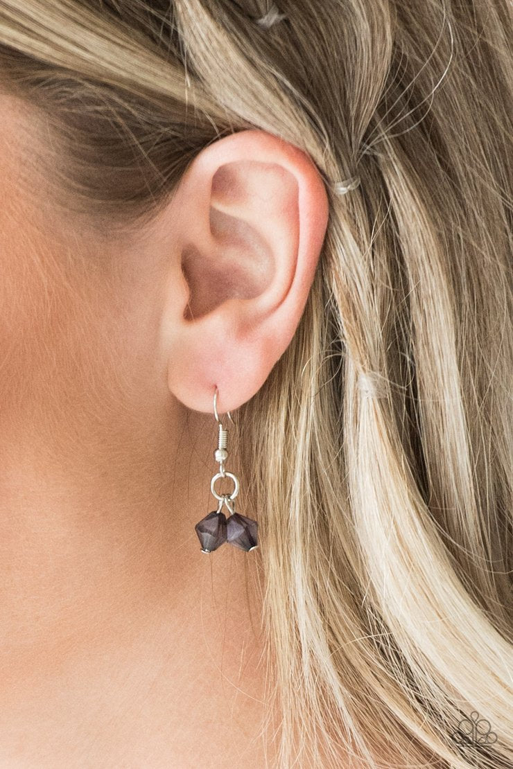 Grand Canyon Grotto - Black Faux Rock and Silver Necklace - Paparazzi Accessories - 
Featuring polished and cloudy finishes, a collection of black faux rocks dance from the bottom of a bold silver chain. Classic silver beads trickle between the colorful beading, adding a metallic shimmer to the whimsical fringe. Features an adjustable clasp closure.