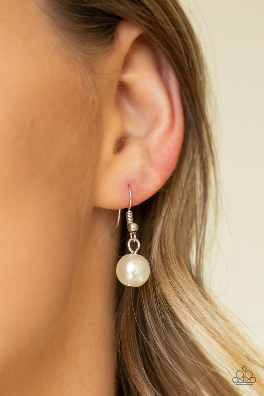 Grandiose Glimmer - White Pearl Necklace - Paparazzi Accessories Necklaces Bejeweled Accessories By Kristie Featuring Paparazzi Jewelry - Trendy fashion jewelry for everyone -