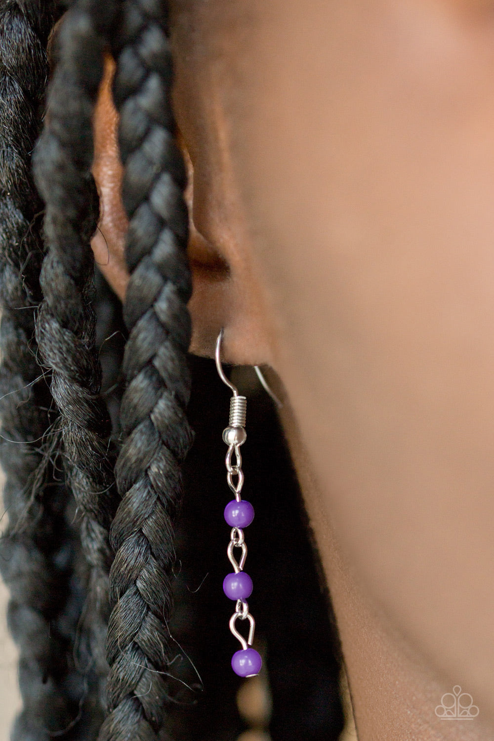 Harlem Hideaway - Purple Necklace - Paparazzi Accessories Infused with purple beaded tassels, shimmery silver chains stream below the collar, creating a colorful fringe. Features an adjustable clasp closure. Sold as one individual necklace. Includes one pair of matching earrings.