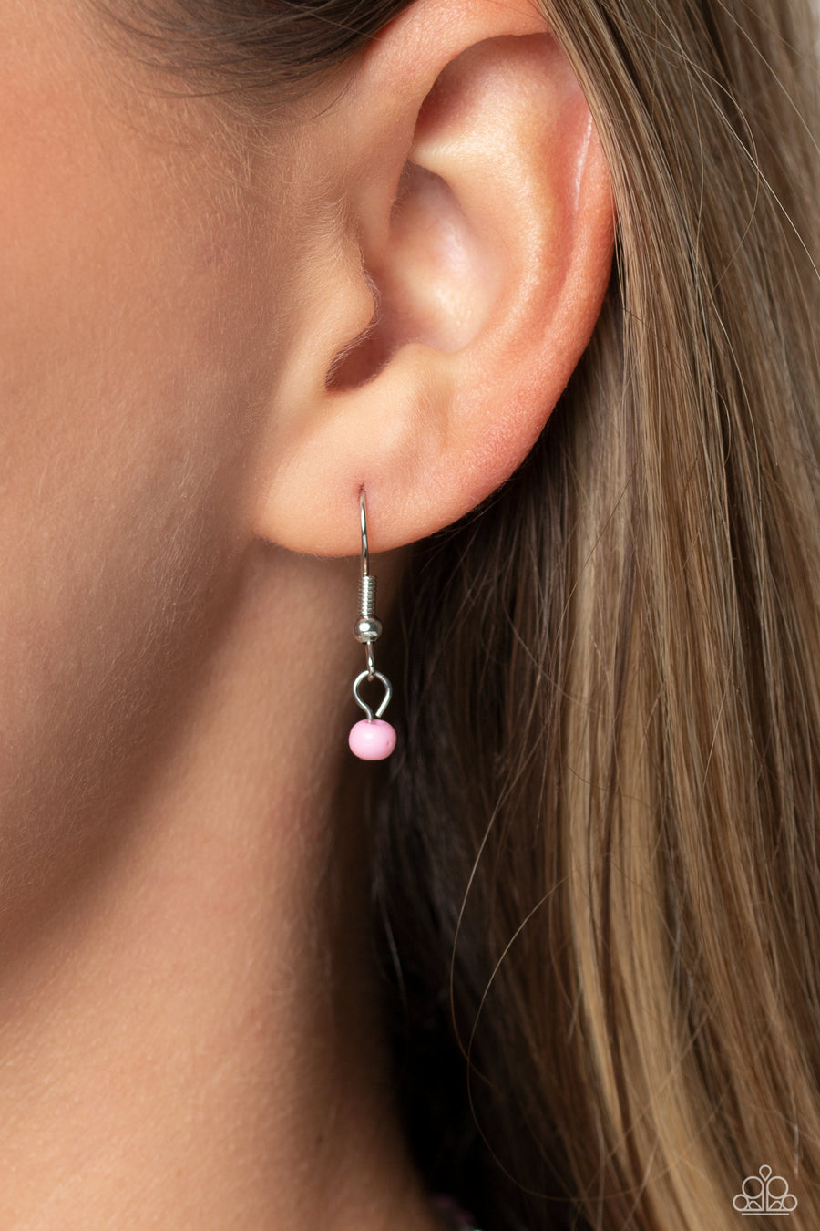 High School Reunion - Pink Seed Bead Necklace - Paparazzi Accessories - Gliding from a dainty, silver chain, a smiley face pendant stands out against a pink backdrop. Completing the charismatic ensemble, a collection of seed beads in shades of light pink, white, pink, orange, and hot pink create bright pops of color around the neckline for a youthful finish.