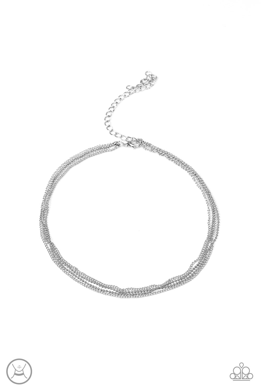 If You Dare - Silver Choker Fashion Necklace - Paparazzi Jewelry - Bejeweled Accessories By Kristie - Mismatched silver chains layer around the neck in a daring fashion. Features an adjustable clasp closure. Sold as one individual choker necklace.