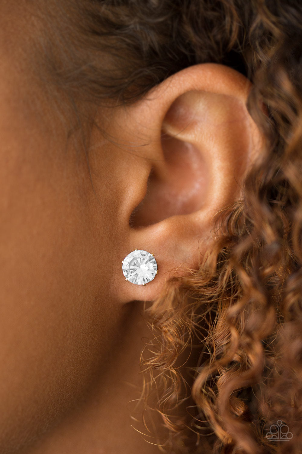Just In TIMELESS - Gold Earrings - Paparazzi Accessories - A sparkling white rhinestone is nestled inside a classic gold frame for a timeless look. Earring attaches to a standard post fitting. Sold as one pair of post earrings.