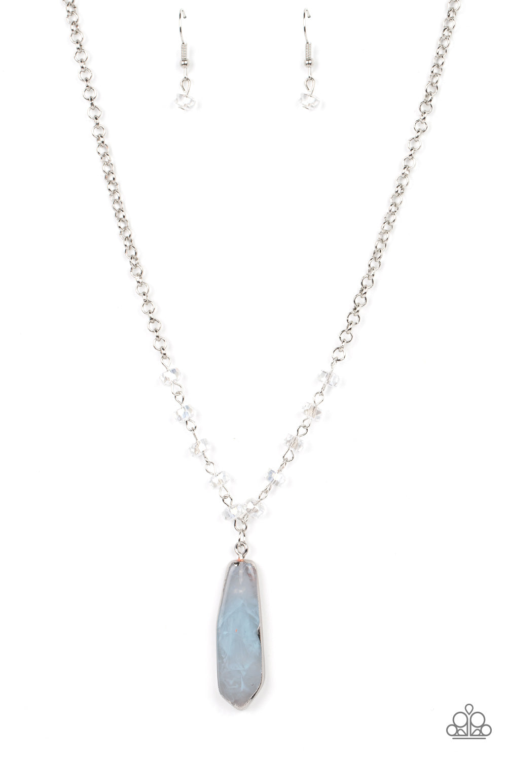 Magical Remedy - Blue and Silver Fashion Necklace - Paparazzi Accessories - Faux stone finish, Glacier Lake smoke in an acrylic frame below the collar. Glittery crystal-like beads sparkle along the silver chain, drawing attention to the mystical pendant. Features an adjustable clasp closure.