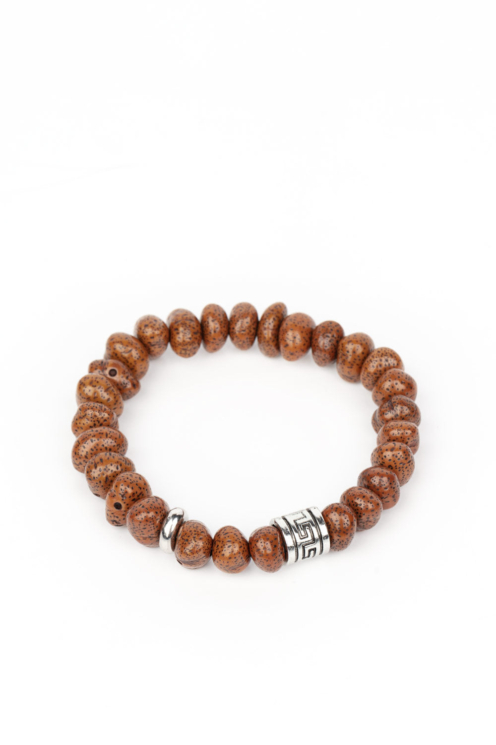 Natural State of Mind - Brown Stretchy Urban Bracelet - Paparazzi Accessories -
Featuring a natural finish, a collection of faux brown stones are threaded along a stretchy band around the wrist. Shimmery silver accents are added to the earthy compilation for an artisan inspired finish. Sold as one individual bracelet.