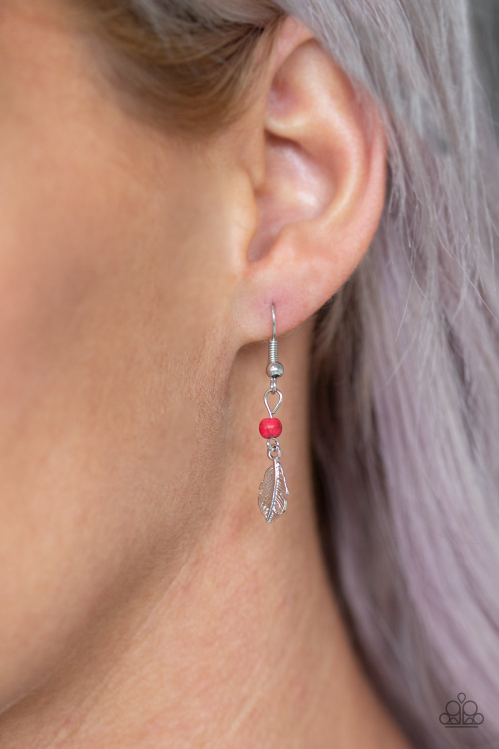 On The Fly - Multi Color - Red Necklace - Paparazzi Accessories - Attached to a lengthened silver chain, a hammered silver bar gives way to a fringe of shimmery silver chain, brown and red stone beads, and silver feather frames for a seasonal look. Features an adjustable clasp closure. Sold as one individual necklace.