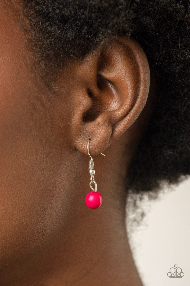 Prismatically POP-tastic Pink and Silver Necklace & Earrings - Paparazzi Accessories -
A bubbly collection of round Raspberry Sorbet beads are pressed into sleek silver fittings as they connect beneath the collar, creating a powerful pop of color. Features an adjustable clasp closure.
Sold as one individual necklace. Includes one pair of matching earrings.