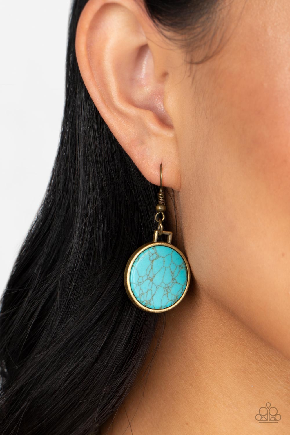 Santa Fe Flats - Brass and Turquoise Necklace - Paparazzi Accessories Bejeweled Accessories By Kristie - Trendy fashion jewelry for everyone -