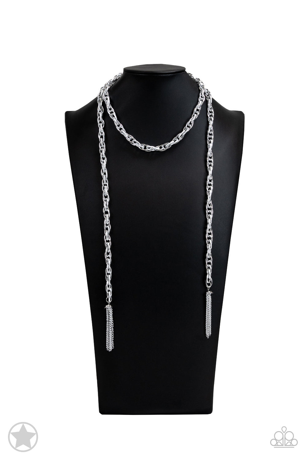 SCARFed for Attention - Silver Necklace - Paparazzi Accessories - the scarf necklace features FIVE different ways to accessorize: Open Layer, Loop, Traditional Wrap, Double Knot, and Nautical Knot. Bejeweled Accessories By Kristie - Trendy fashion jewelry for everyone -