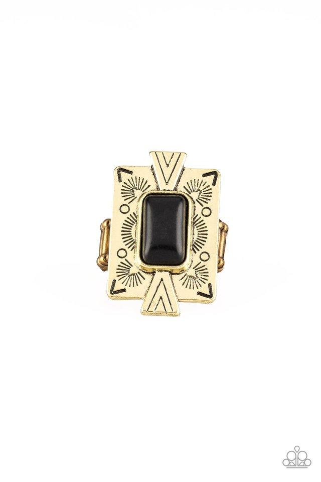 So Smithsonian - Brass - Black Stone Ring - Paparazzi Accessories Ladies Rings Bejeweled Accessories By Kristie Featuring Paparazzi Jewelry - Trendy fashion jewelry for everyone -