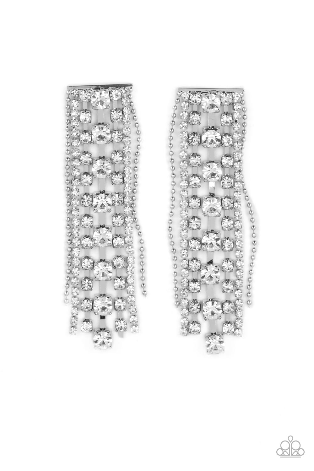 Starry Streamers - White and Silver Earrings - Paparazzi Accessories Bejeweled Accessories By Kristie - Trendy fashion jewelry for everyone -