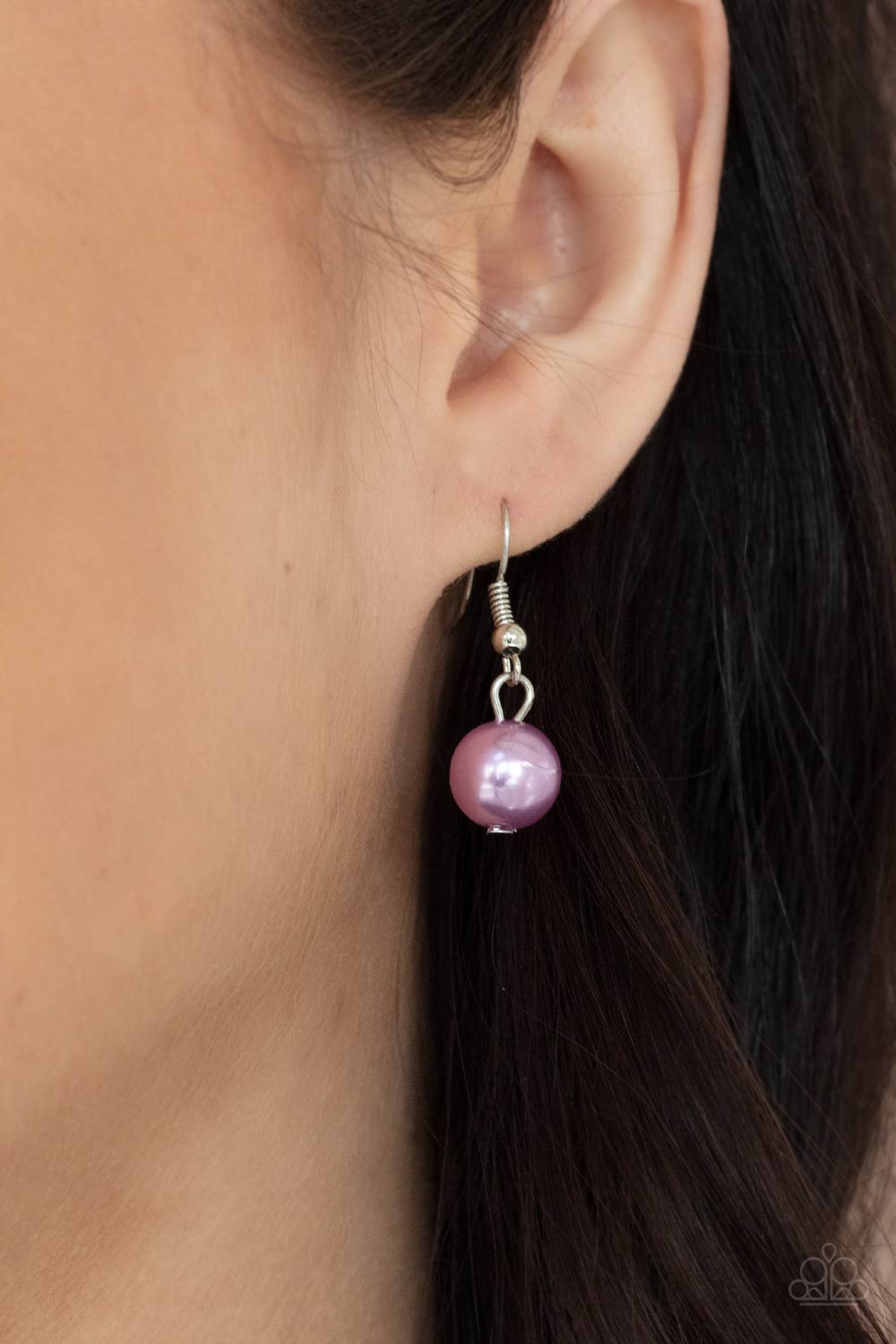 Sublime Awakening - Purple Pearl Necklace - Paparazzi Accessories - Double strands of lengthened silver chains are adorned with soft purple pearls. Three shiny hammered silver discs create bold asymmetrical accents for an eye-catching finish.