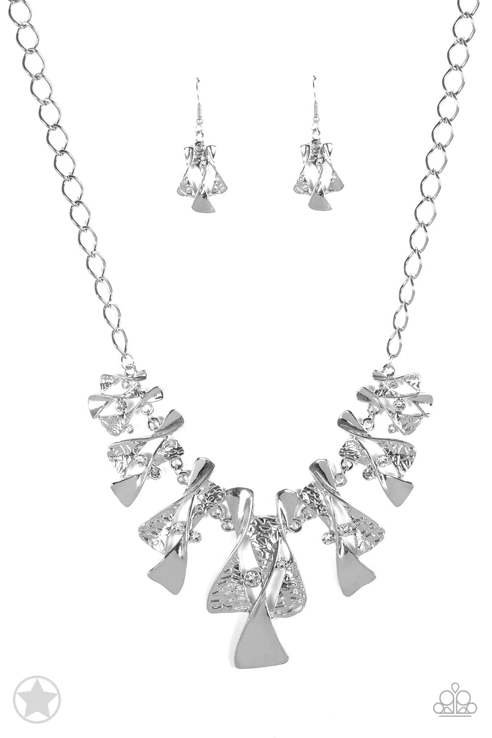 The Sands of Time - Silver Necklace - Paparazzi Accessories - Twisted silver hourglasses dance along a chunky silver chain with tiny clear rhinestones adding sparkling, elegant accents. Beautiful textured pieces add depth to the design. Features an adjustable clasp closure. Sold as one individual necklace.