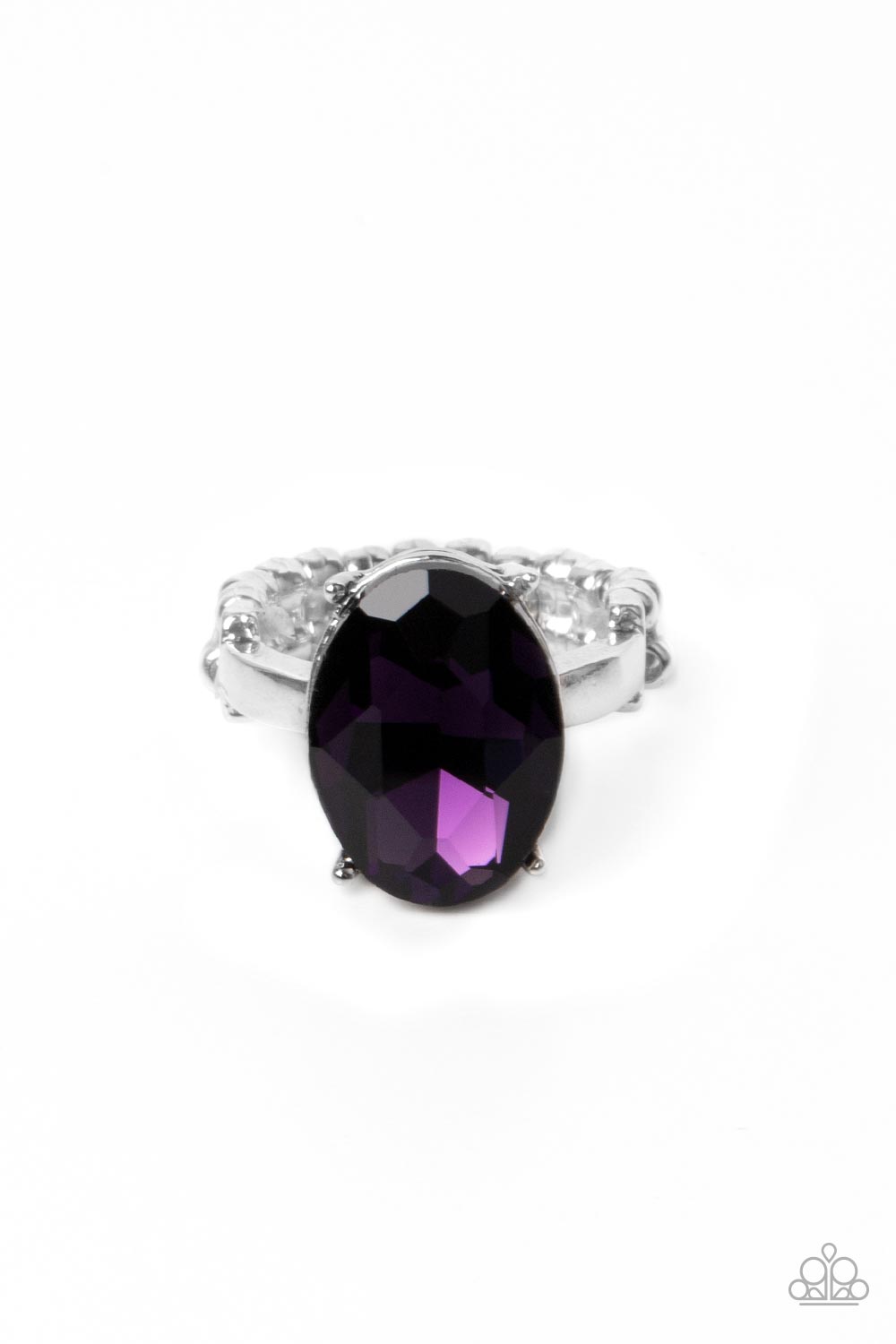 Updated Dazzle - Purple and Silver Ring - Paparazzi Accessories - A stunning faceted plum gem, set in edgy pronged fittings, creates a glamorous show-stopping centerpiece atop sleek silver bands.