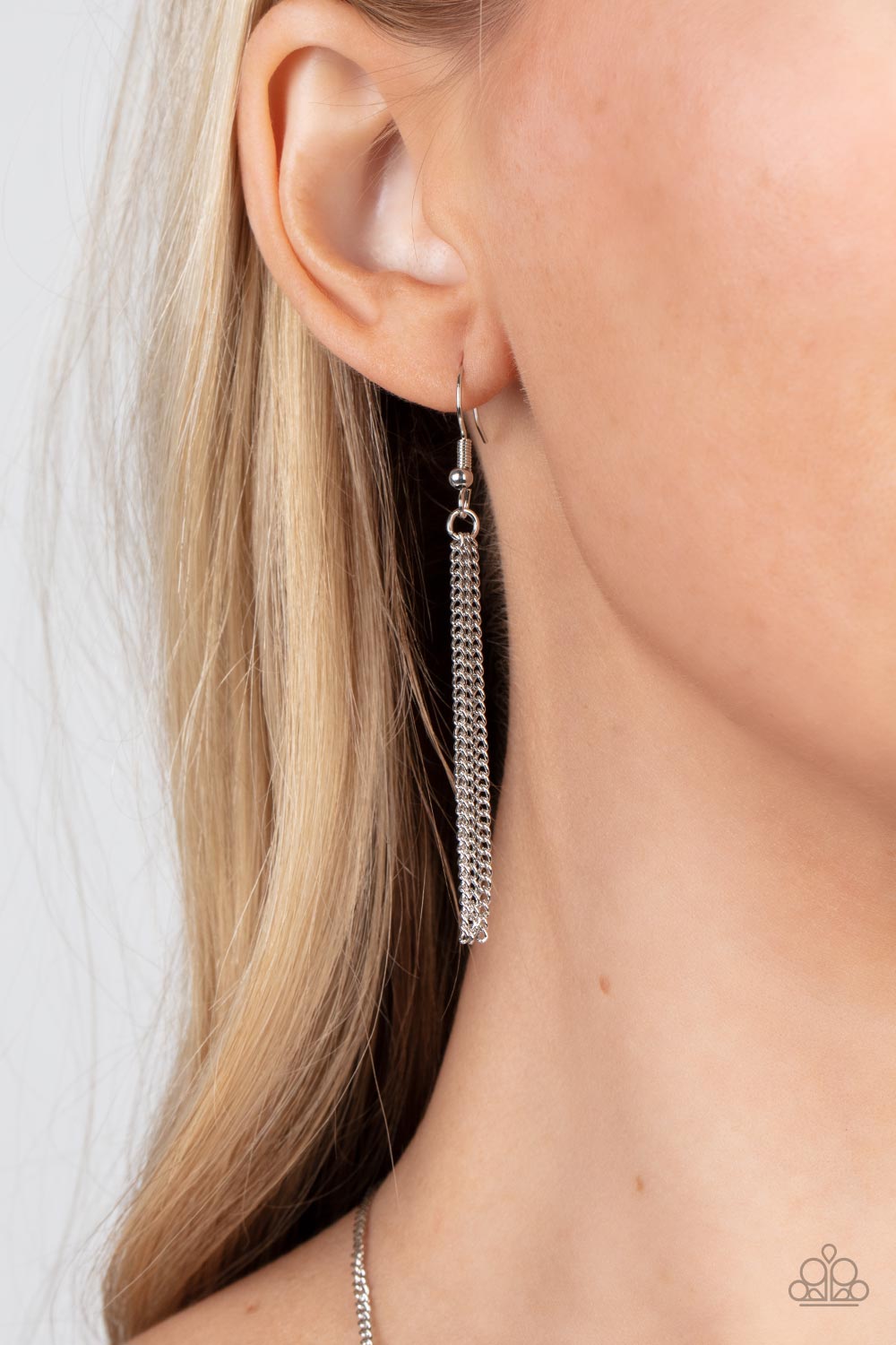Uptown Totem - Black - Hematite - Silver Gem Necklace - Paparazzi Accessories - A sparkly collection of mismatched smoky, black, and hematite rectangular gems stack at the bottom of a lengthened silver chain, creating a glamorous pendant. A dainty silver chain tassel swings from the bottom, adding glamorous movement to the modern display.
