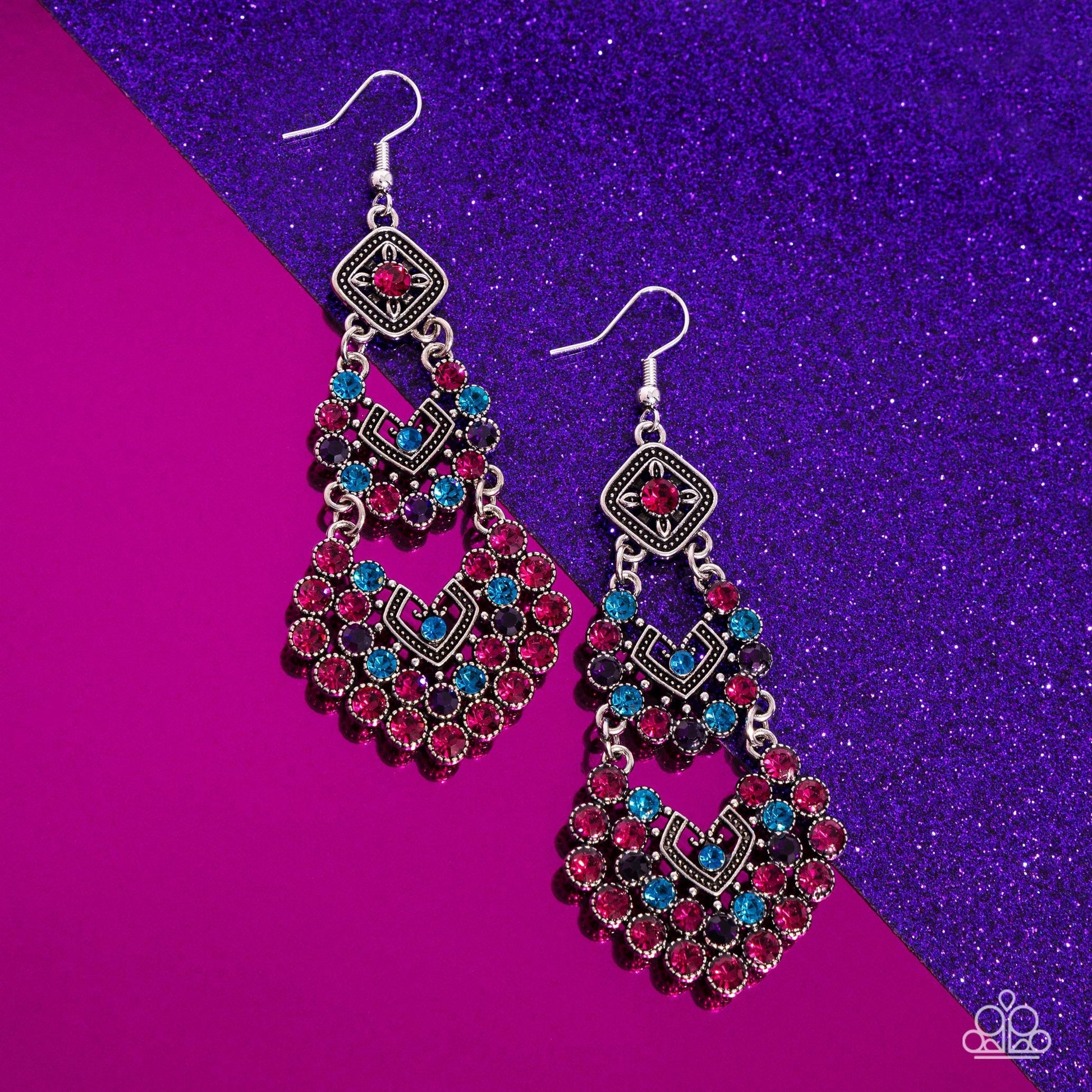 All For The GLAM - Multi Color Earrings - Paparazzi Accessories Bejeweled Accessories By Kristie