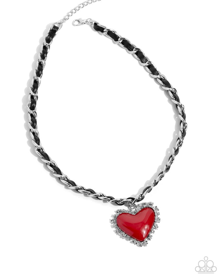 Austere Attraction - Red Heart Necklace - Paparazzi Accessories Bejeweled Accessories By Kristie