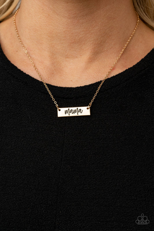 Blessed Mama - Gold Necklace - Paparazzi Accessories - Stamped in the word, "Mama," a rectangular gold plate is suspended below the collar by a dainty gold chain, creating a whimsy inspirational pendant.