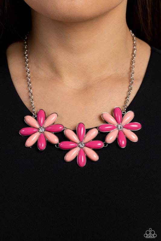 Bodacious Bouquet - Pink Flower Necklace - Paparazzi Accessories Bejeweled Accessories By Kristie