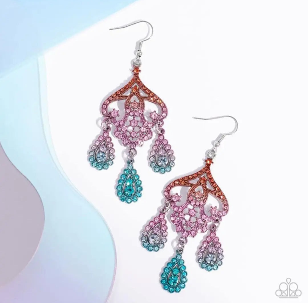 Chandelier Command - Multi Color Earrings - Paparazzi Accessories Bejeweled Accessories By Kristie