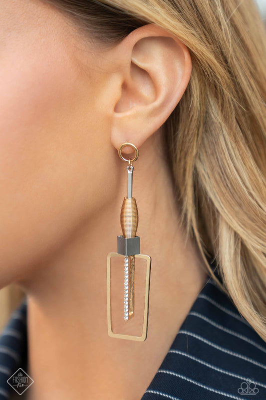 Clear the SQUARE - Gold Earrings - Paparazzi Accessories Bejeweled Accessories By Kristie
