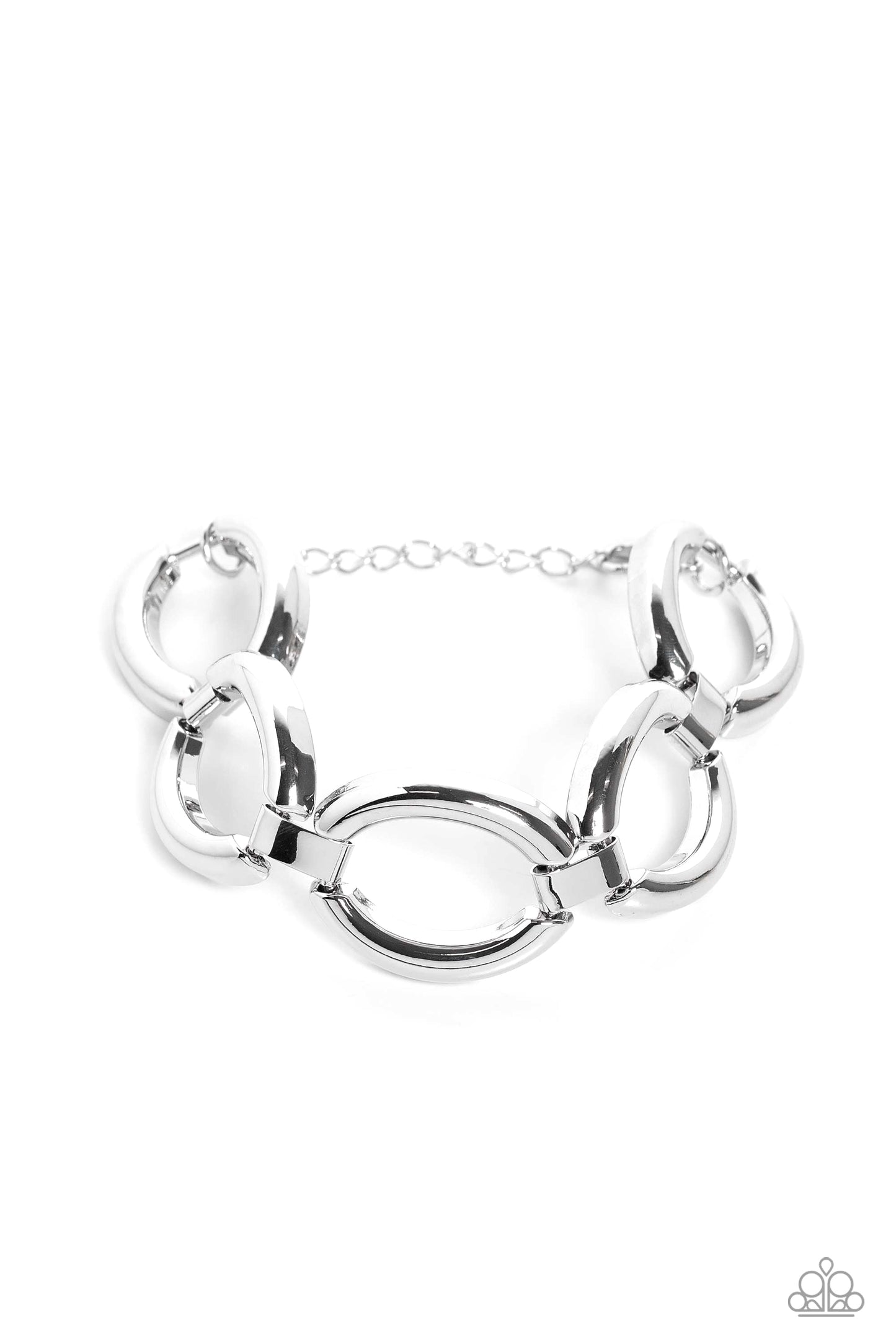 Constructed Chic - Silver Bracelet - Paparazzi Accessories - Abstract silver ovals, linked together by moveable silver clasps, link around the wrist for a high-sheen, industrial finish. Features an adjustable clasp closure.