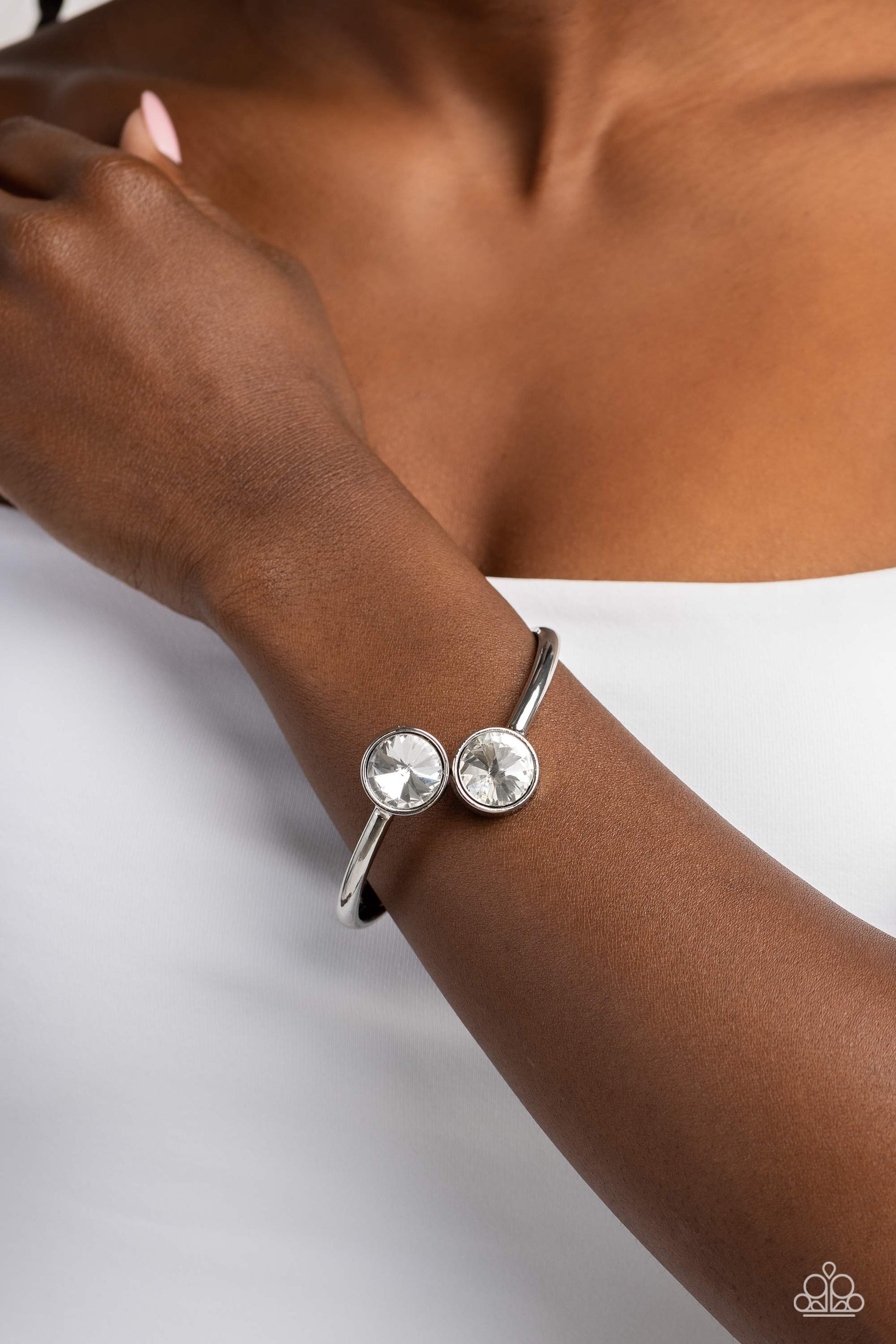 Daily Dazzle - White Gem and Silver Bracelet - Paparazzi Accessories Bejeweled Accessories By Kristie