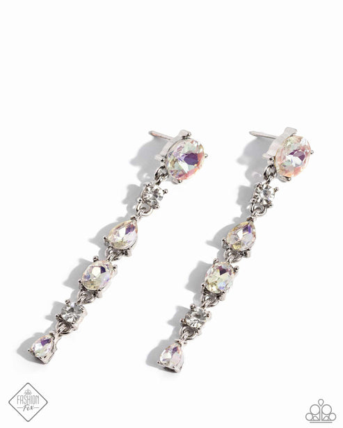 Fairytale Falls - White Post Earrings - Paparazzi Accessories Bejeweled Accessories By Kristie